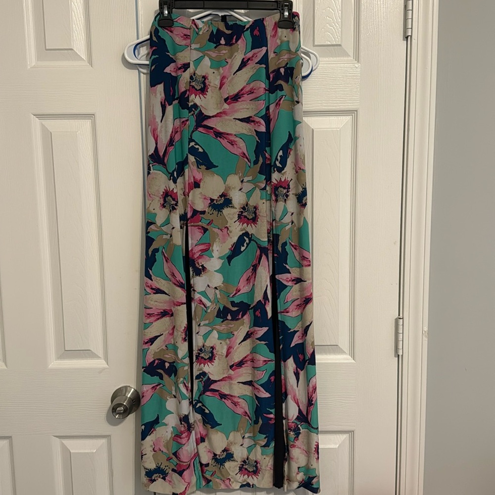 Floral maxi skirt with double splits. Perfect resort wear